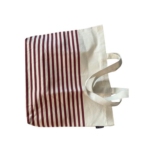 J. Crew Tote, Travel Adult Canvas Striped Burgundy Stripe Large - Picture 3 of 5